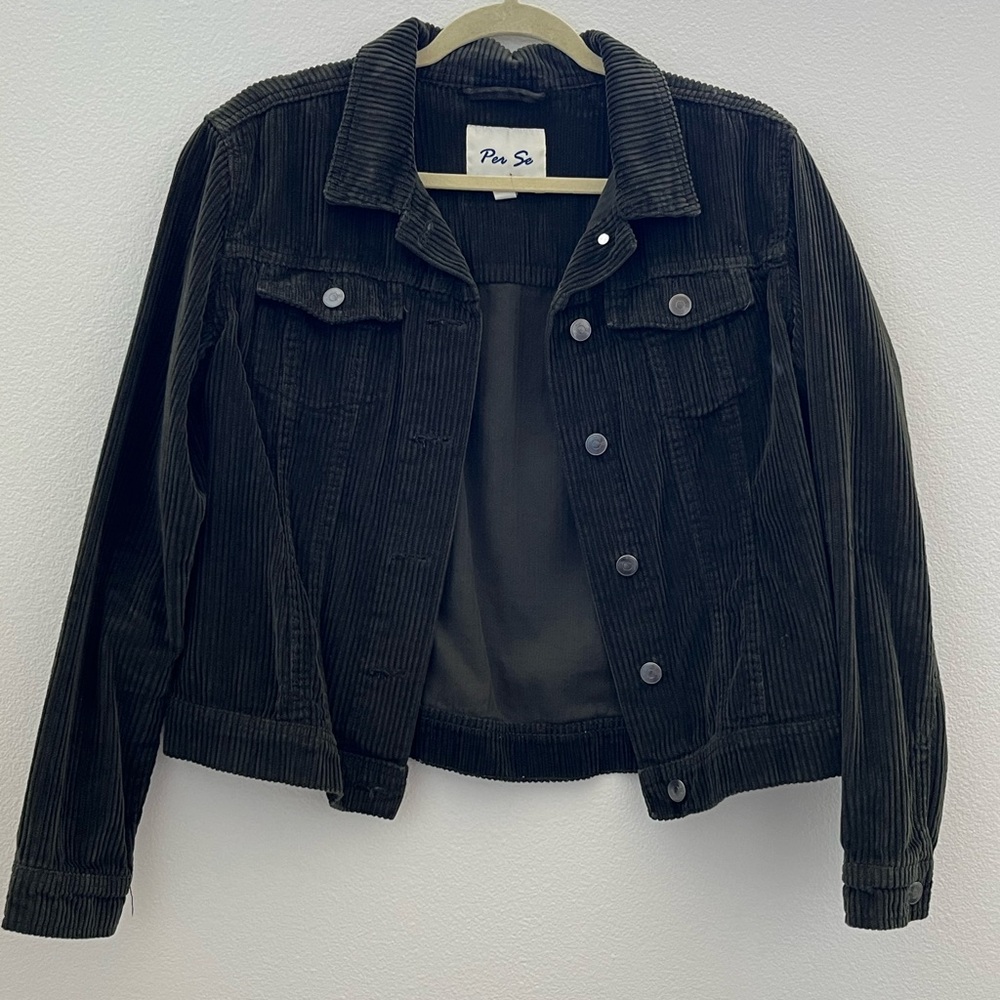 Per Se Corduroy Green ButtonUp Jacket